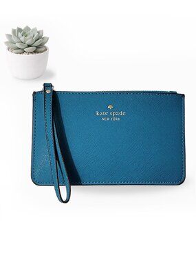Kate Spade Staci Slim Top Zip Wristlet Saffiano Leather Teal Fresh Air